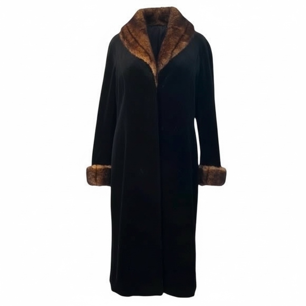 New Olympia Faux Fur Long Coat‎ with Golden Faux Lynx, Size Large